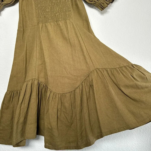 Jen's Pirate Booty Night Bird Mini Smocked Green Linen Blend Dress Size XS - Picture 8 of 10